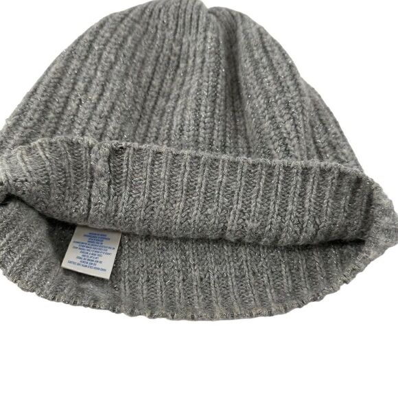 Aerie Beanie Womens Winter Hat Gray Silver Threading One Size Wool Blend Warm - Picture 4 of 5